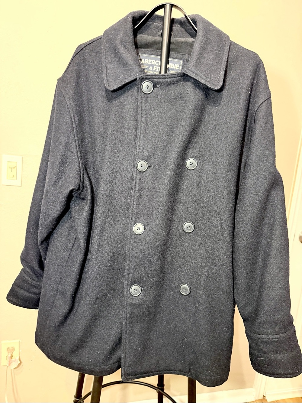 Vintage Classic Abercrombie & Fitch Black Double Breasted Peacoat M Lined 90’s